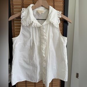 Sezane White Sleeveless Lace Top